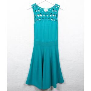 MILLY Crochet Open Yoke Fit & Flare Sweater Dress Preppy Luxury Aqua Blue‎ Sz S
